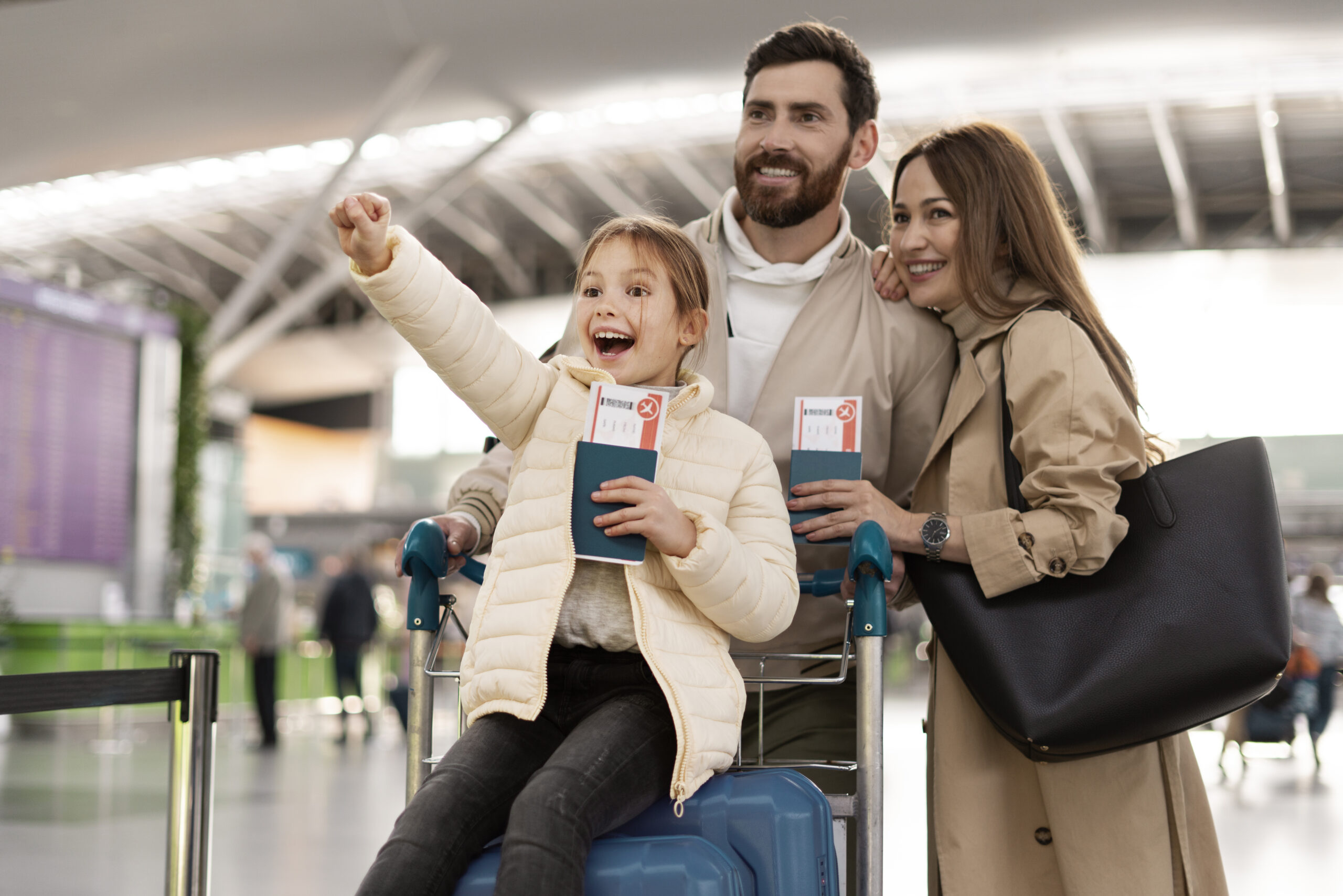 medium shot happy family airport